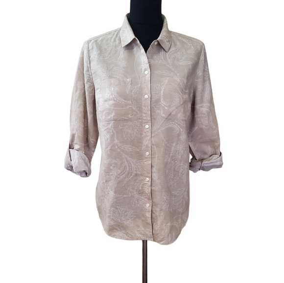 Charter Club Women's Printed Button Front Linen Blend Top White Size Petite X-Large main image 0